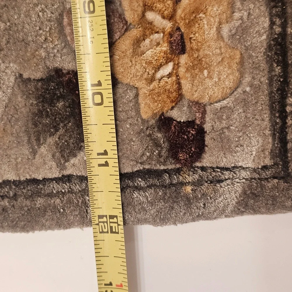 Vintage Oriental Tufted Silk Bird Rug Wall Hanging Carved Pile Fringed 12